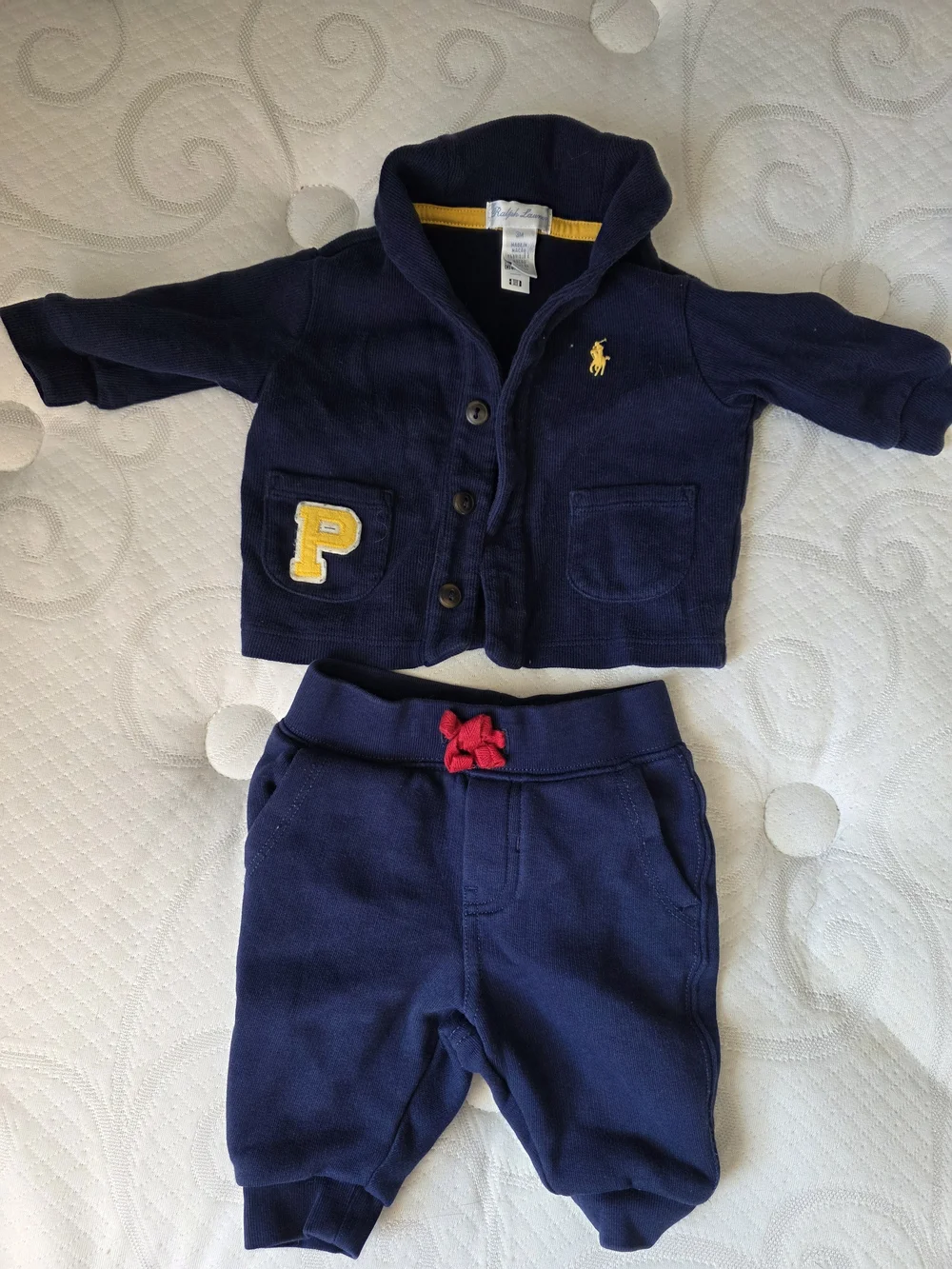 Ralph Lauren Navy Blue Sweater with Yellow Polo Logo